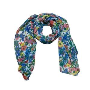 Vintage Sheer Floral Silk Scarf Multicolor